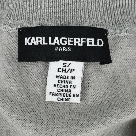 Karl Lagerfled Sweater Womens Small Gray Bell Sleeves Bows Cold Shoulder - Picture 3 of 14